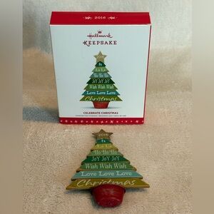 2016 Hallmark Celebrate Christmas Tree Ornament FA LA LA HO HO HO JOY WISH LOVE